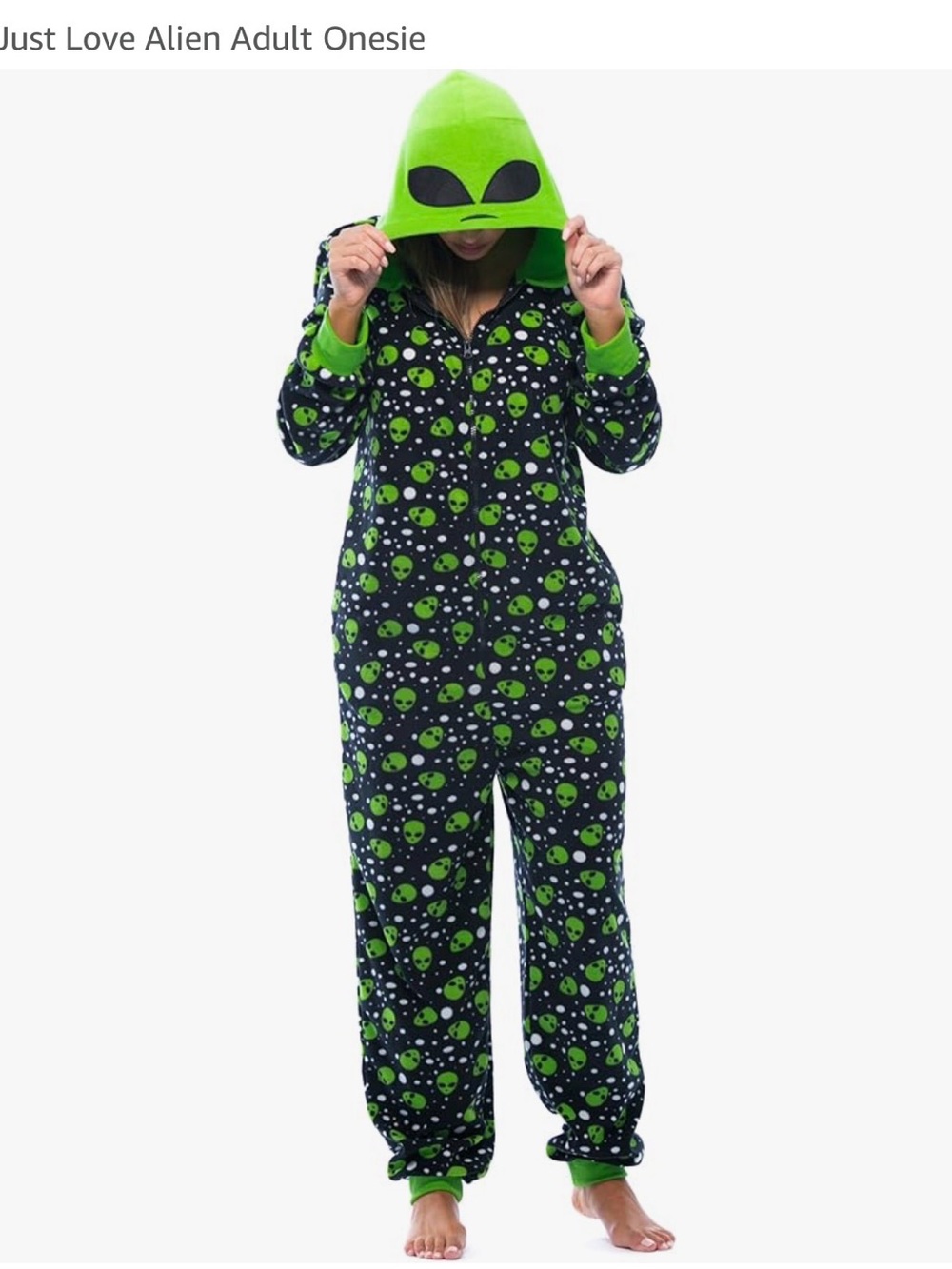 Just Love Green & Black Alien Hooded Pajama Onesie